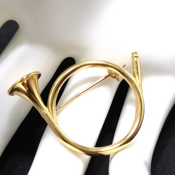 Napier Gold Tone French Horn Brooch 1950s Mid Century Signed Vintage - Picture 7 of 10